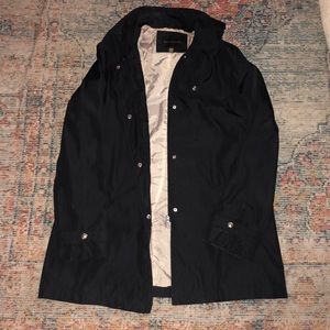 NWOT Black Rain Coat with removable hood (M)